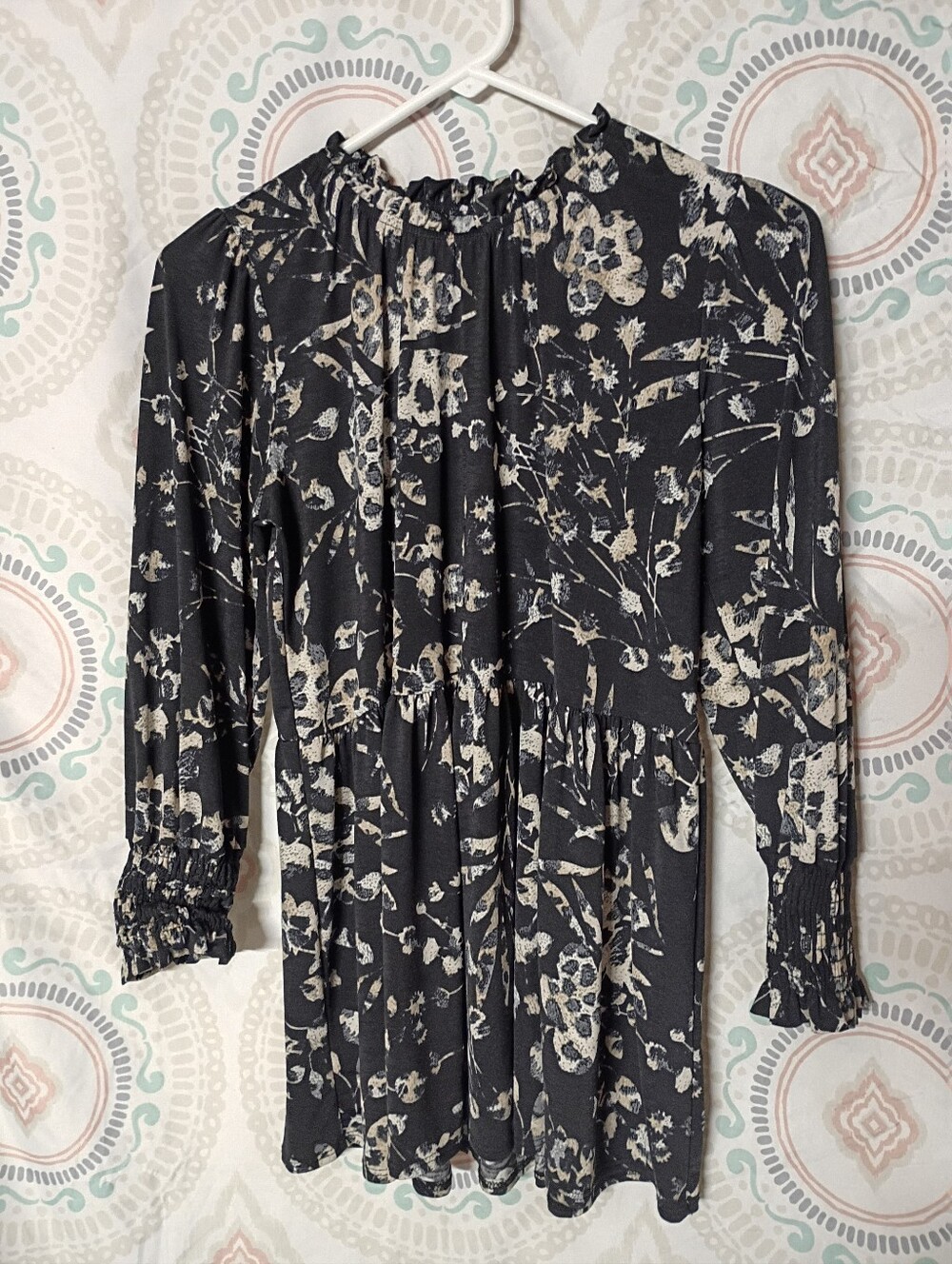 Black Floral Long Sleeve Tunic